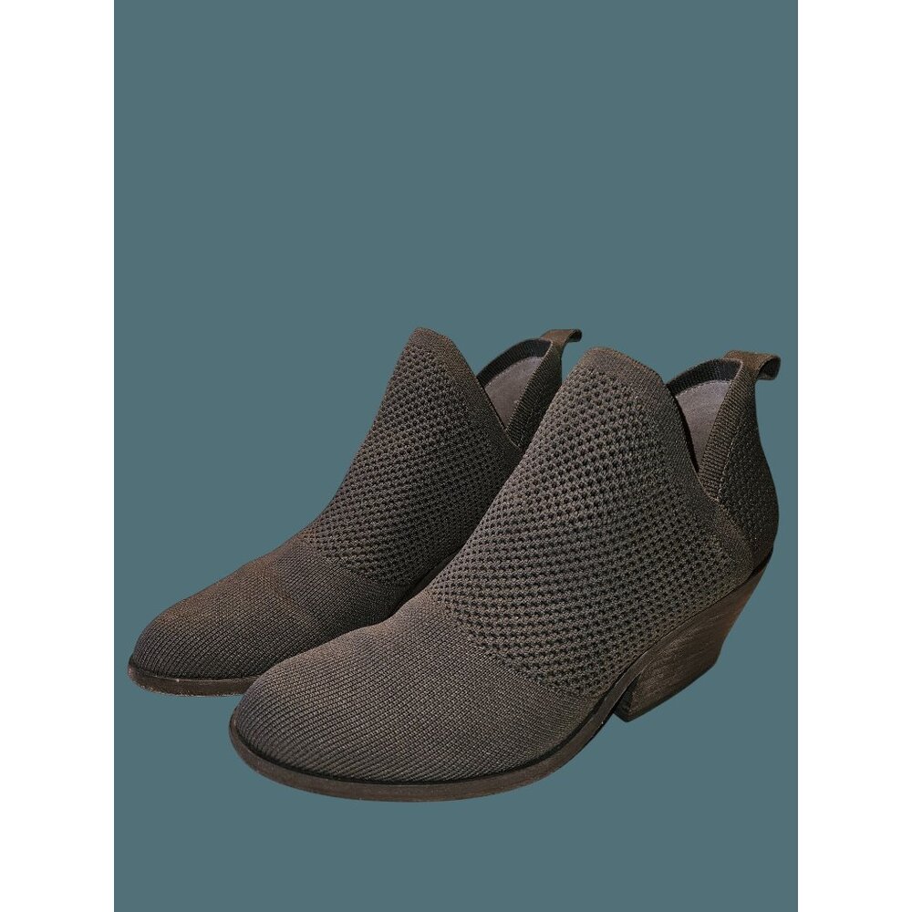 Eileen Fisher Graphite Stretch Knit Stack Heel Bootie Women Size 8.5 Minimalist - Picture 2 of 14